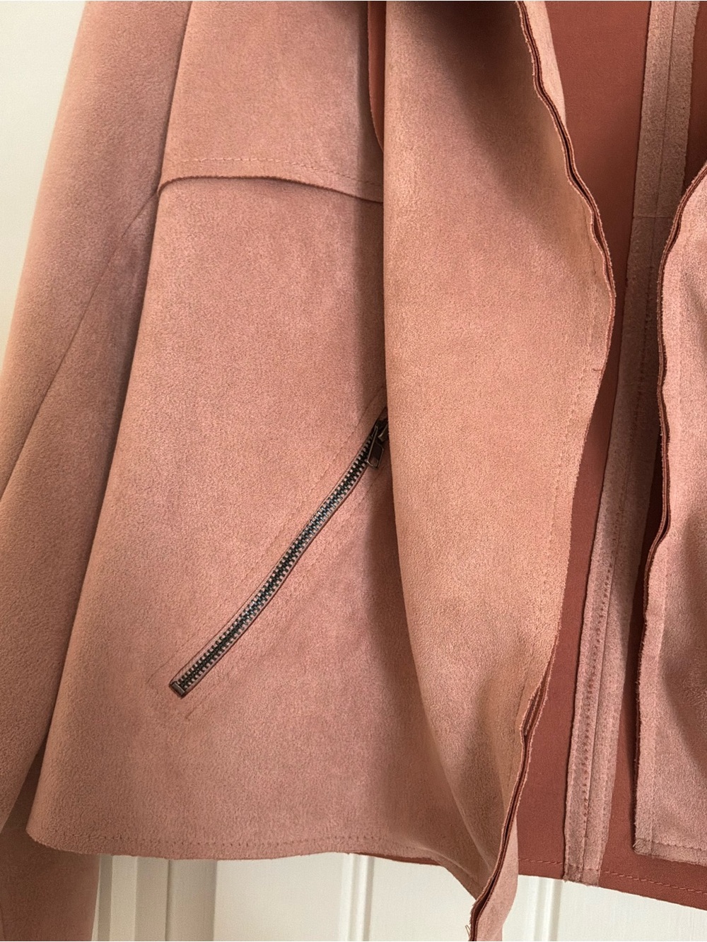 E&M Dusty Rose Drape Suede Moto Jacket, Size Small - Picture 4 of 9